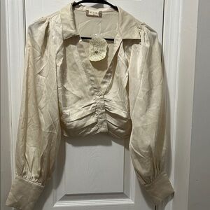 Altar'd State Cream Blouse with Ruched Front